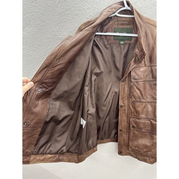 Eddie Bauer Mens Bomber Jacket Size Large Brown Genuine Lamb Leather Zip Up VTG - Picture 6 of 15